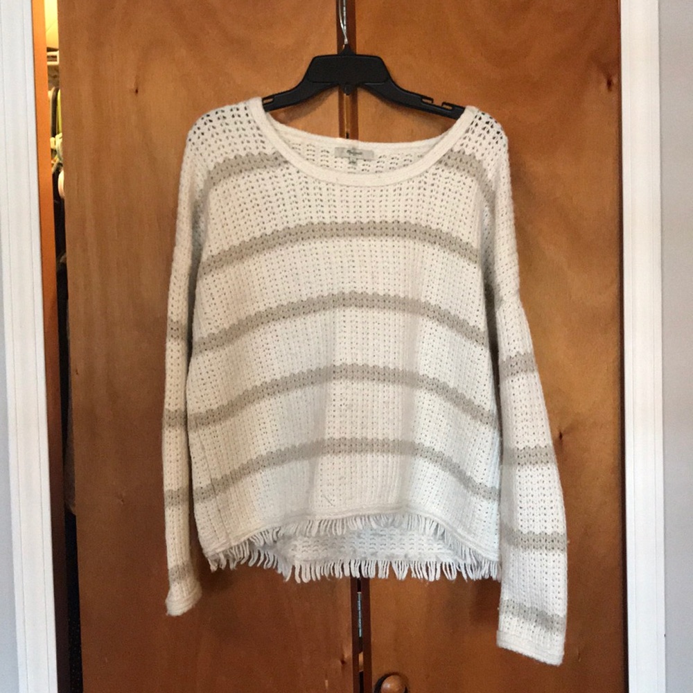 Madewell Striped & Fringe Open Knit Sweater